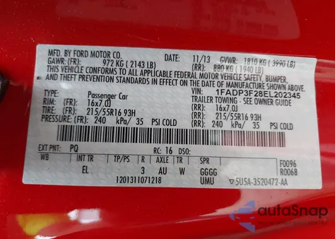 2014 Ford Focus Se z USA, uszkodzony, nr VIN 1FADP3F28EL202345